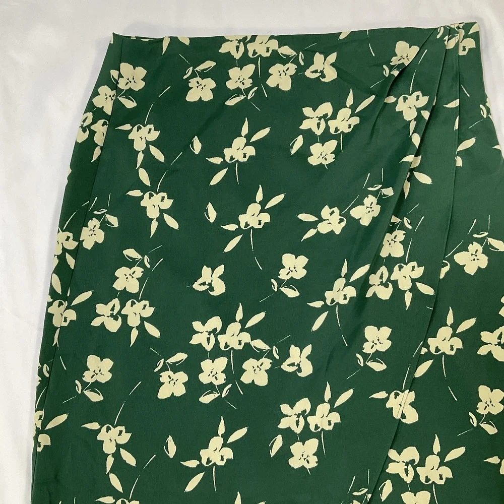 Urban Outfitters Kelly Tulip Faux Wrap Satan Midi Skirt Women L Y2K Grn Slit 431
